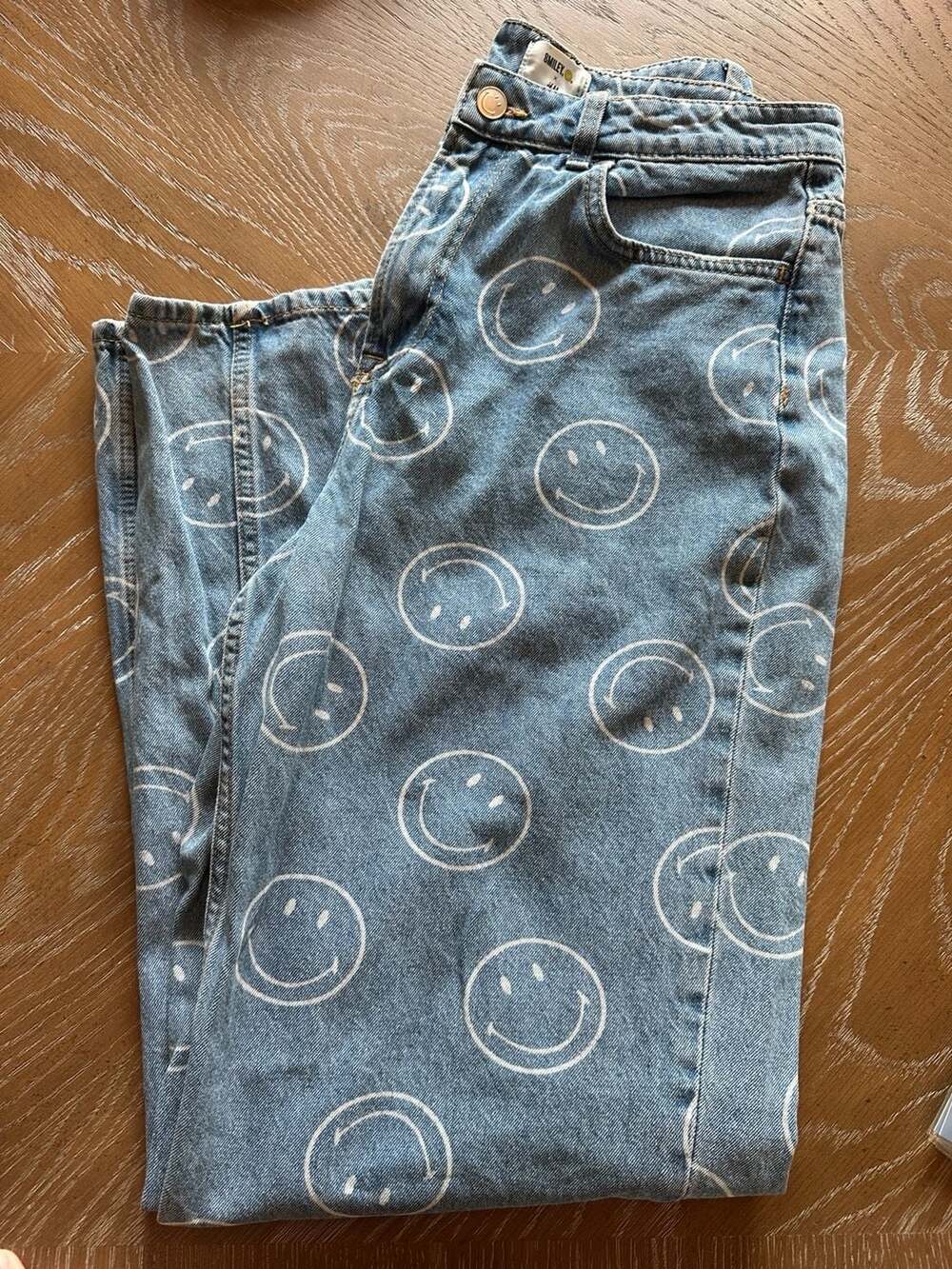 Smiley x H&M Light Denim Blue Wide leg Jeans Smiley Face Y2K 90s Size US 6